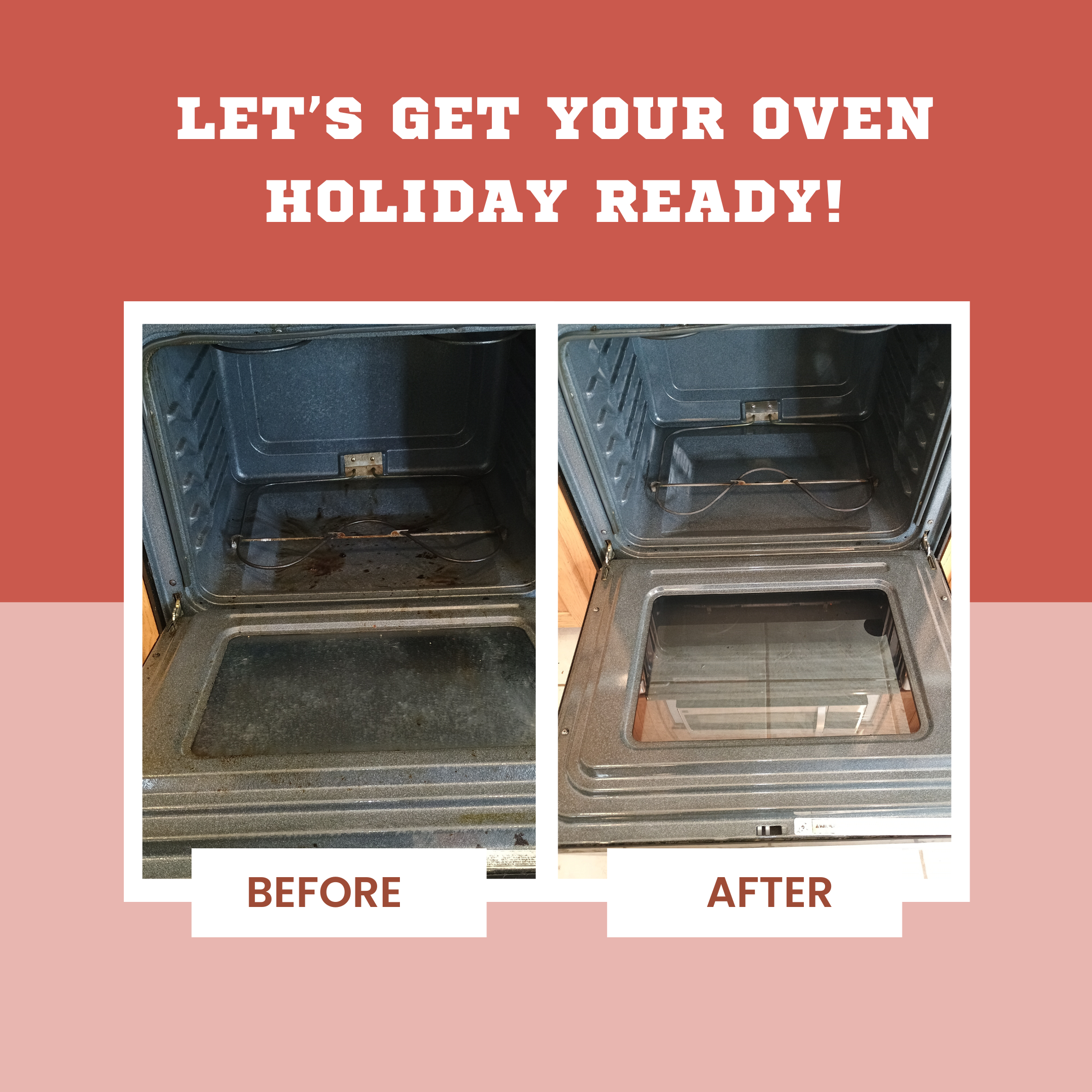 A before and after cleaning comparison of an oven.